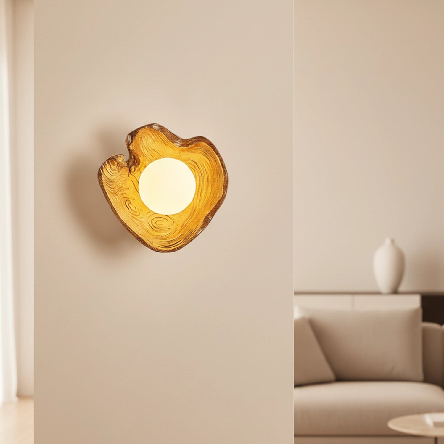 EmberLeaf Walnut Glow Resin Wall Light