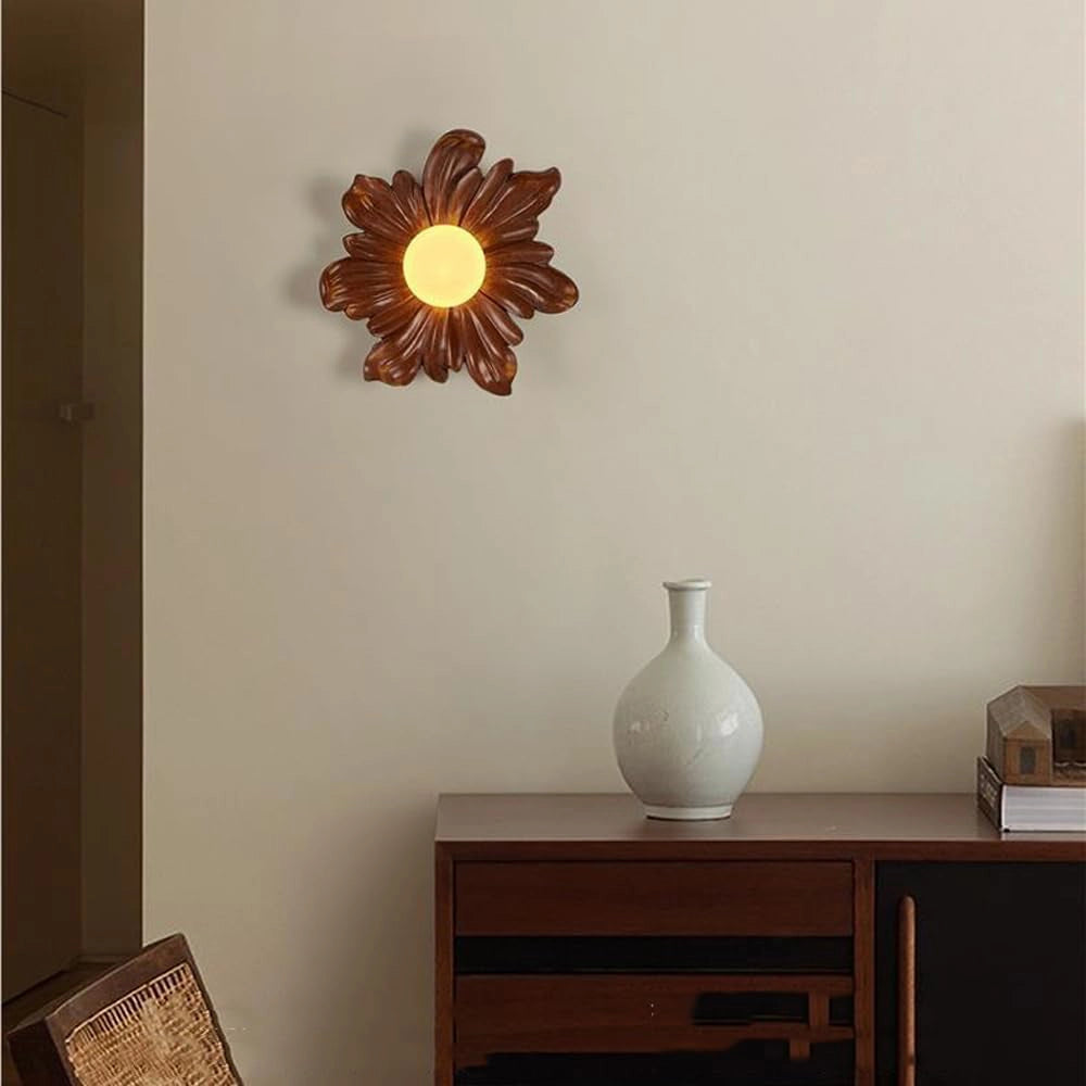 FloraGlow Walnut Petal Resin Wall Light
