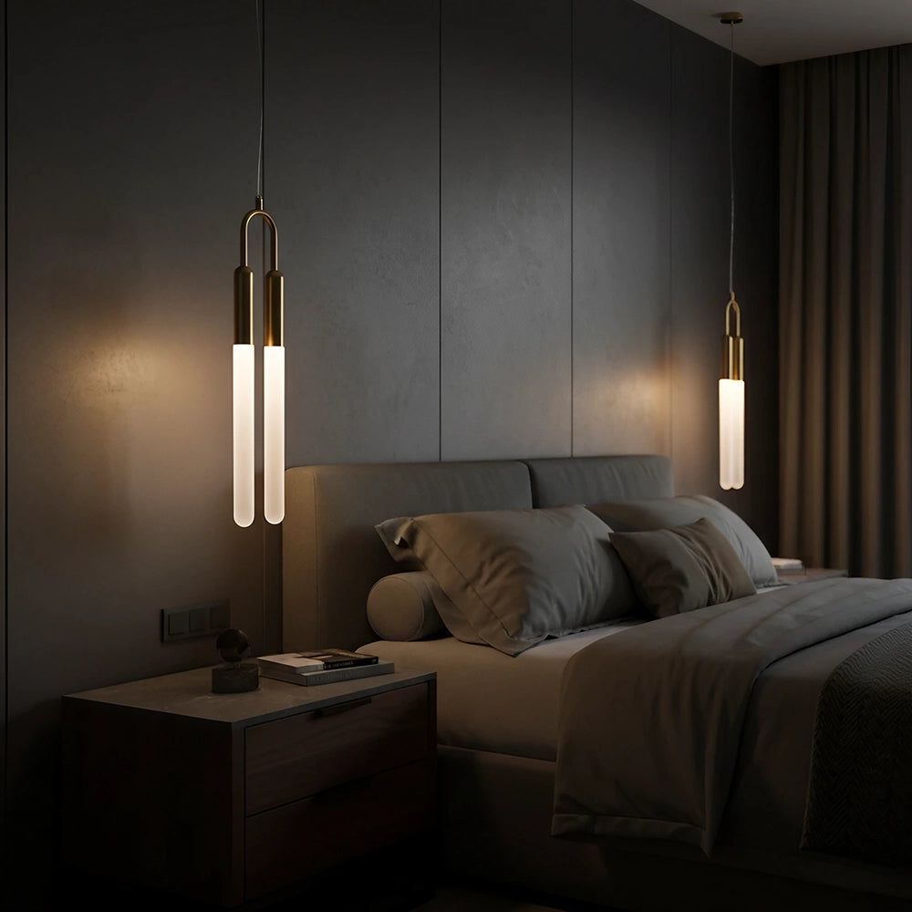 Modern Brass Gold Twin Tube Pendant Light