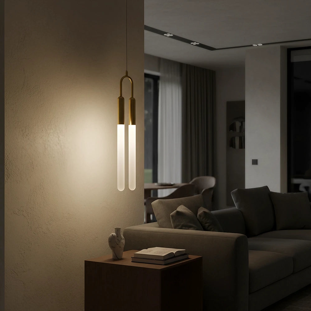 Modern Brass Gold Twin Tube Pendant Light