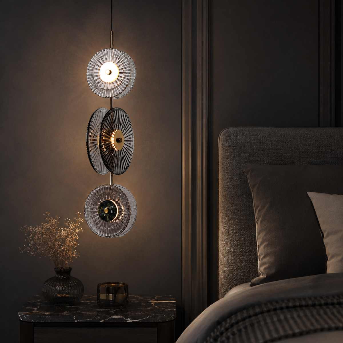 Lunar Disc- Modern Fluted Glass Pendant Light