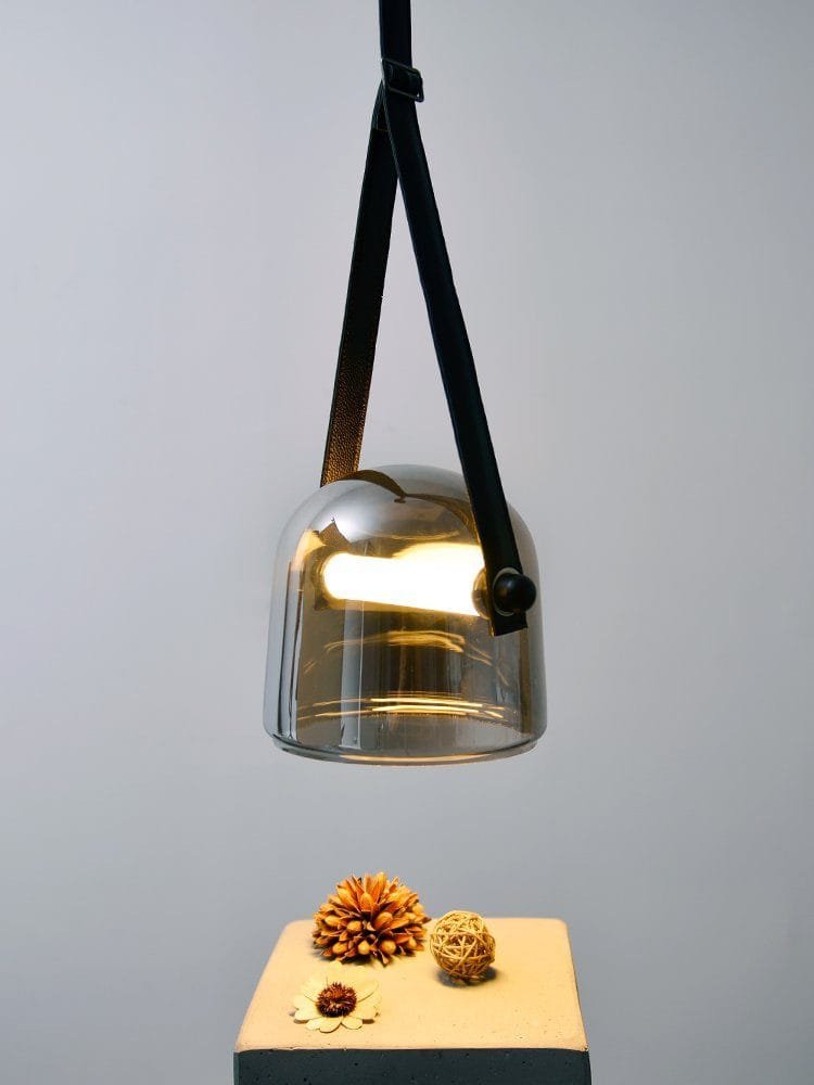Dew Smoked (Glass, Leather) Pendant Light