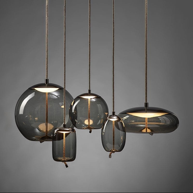 Aurorae Smoked Cluster-5 LED Glass Chandelier
