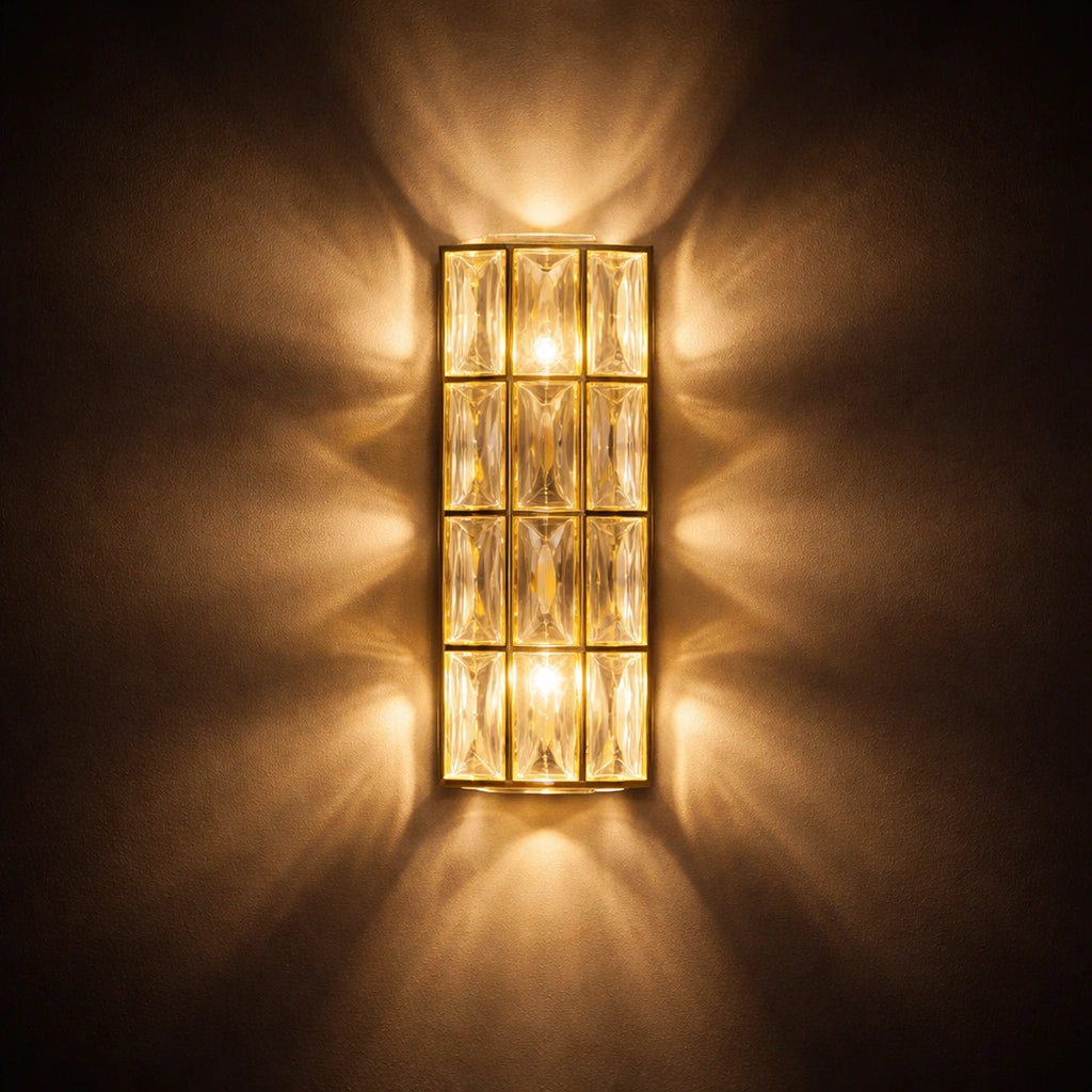 CrystalGrid Brass Gold Wall Light