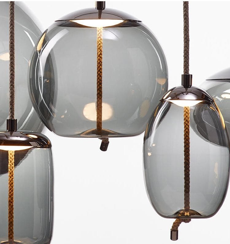 Aurorae Smoked Cluster-5 LED Glass Chandelier