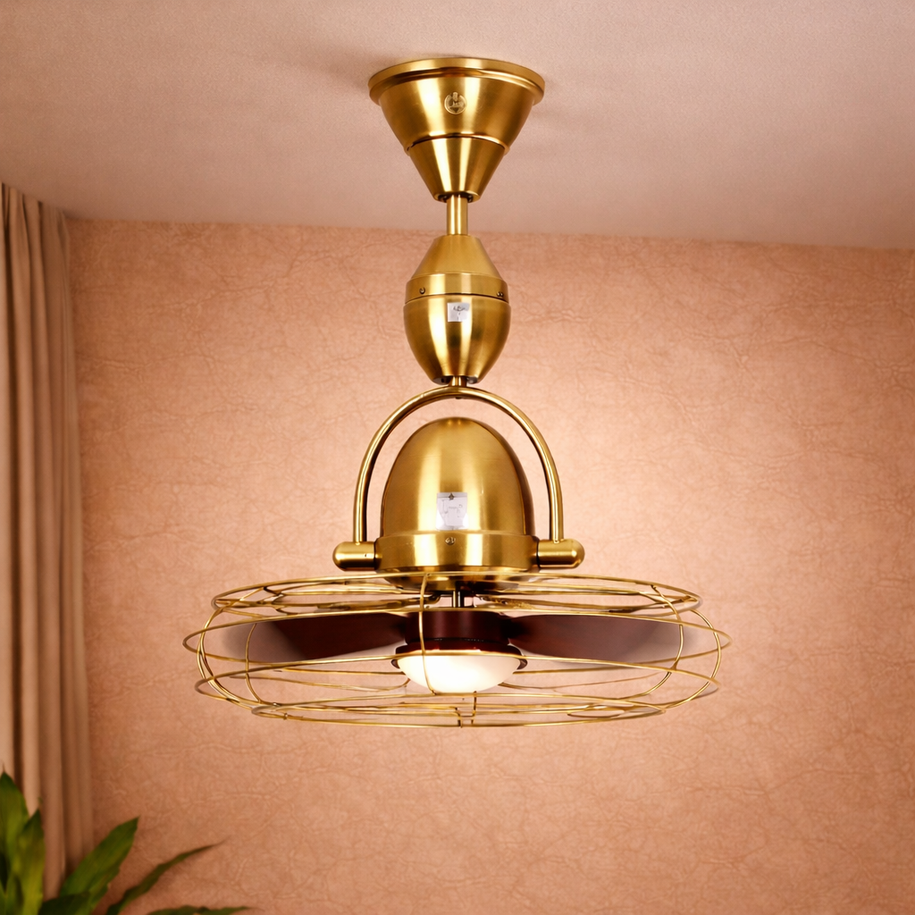Toucan Golden Ceiling Fan with Cage | 15W BLDC Motor | ABS Body