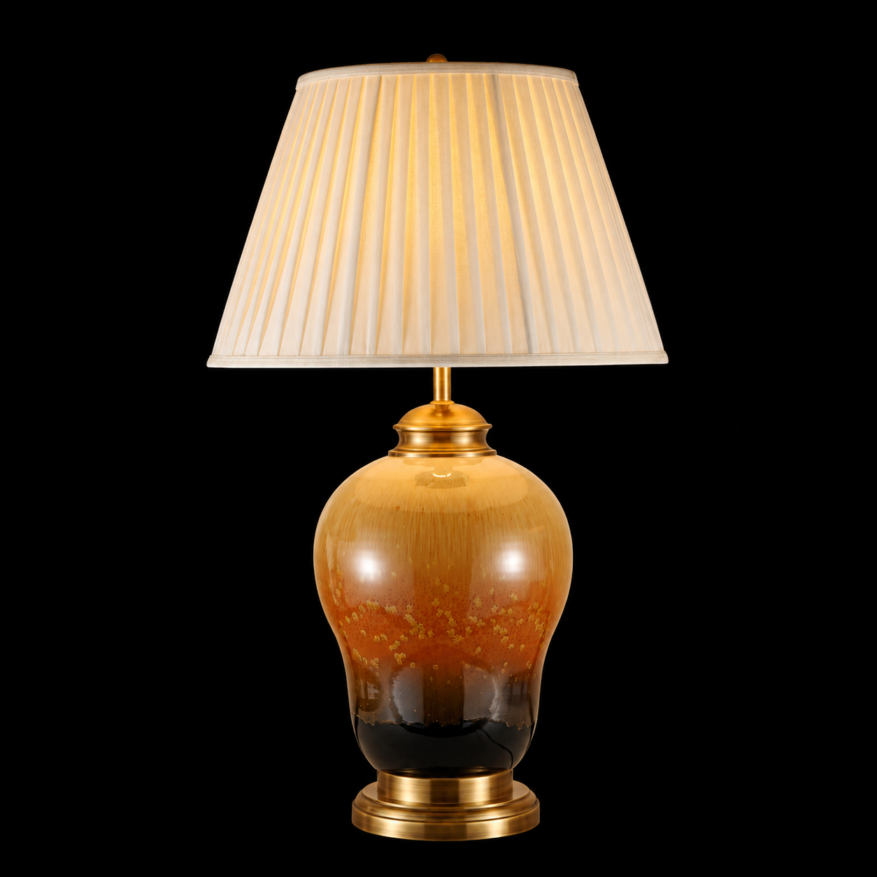 Modern Amber Ceramic Table Lamp with Pleated Fabric Shade