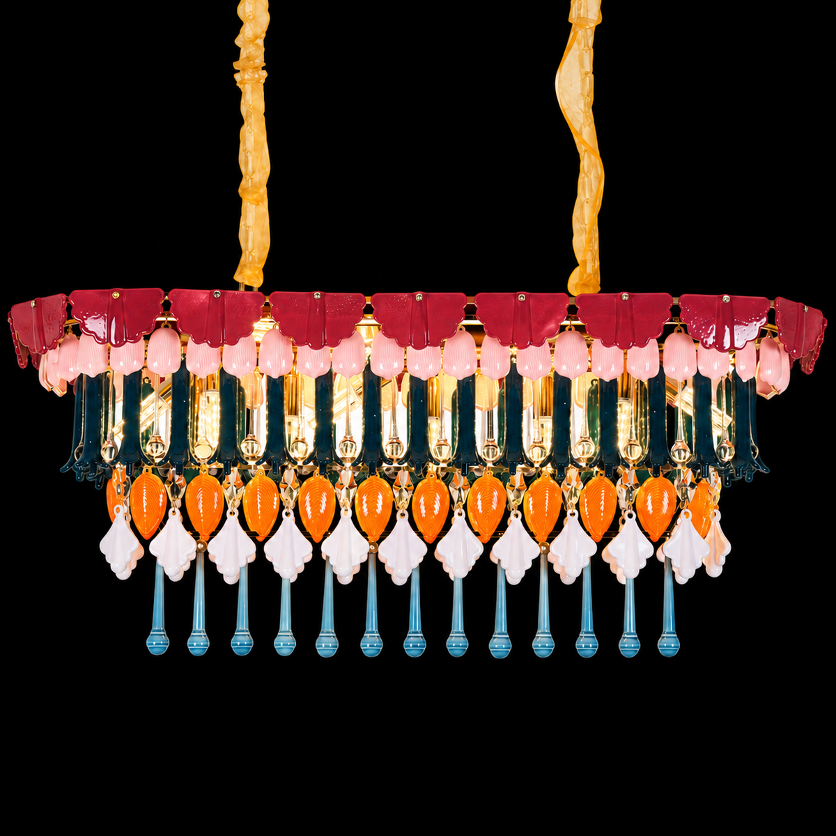 Luxury French Gold Multicolor Crystal Linear Chandelier