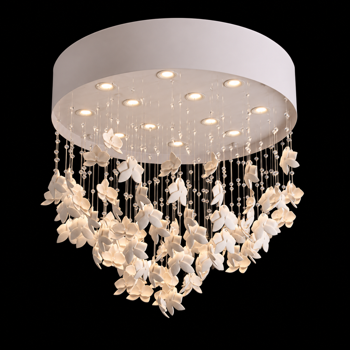 Modern White Ceramic Floral LED Ceiling Chandelier