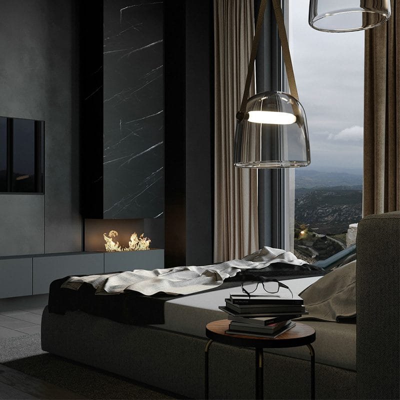 Dew Smoked (Glass, Leather) Pendant Light