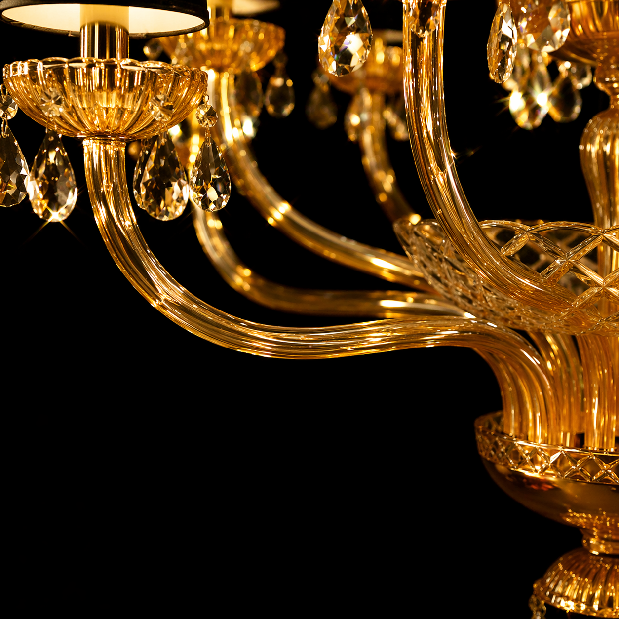 Amber Lampshade Crystal Cascade Chandelier