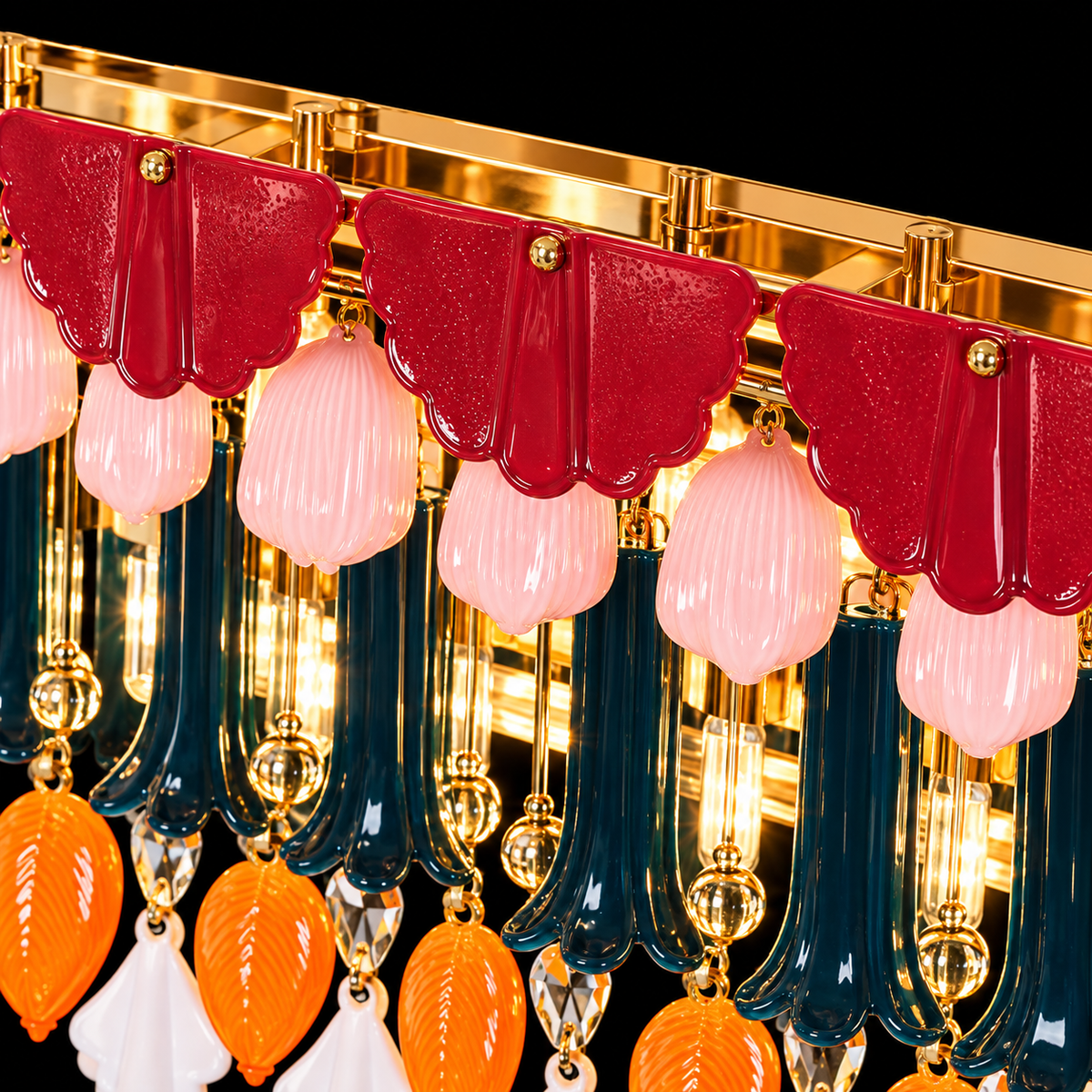 Luxury French Gold Multicolor Crystal Linear Chandelier