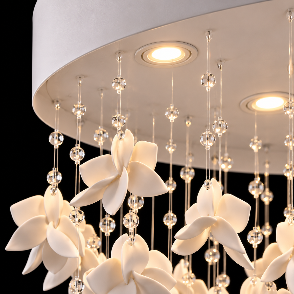 Modern White Ceramic Floral LED Ceiling Chandelier