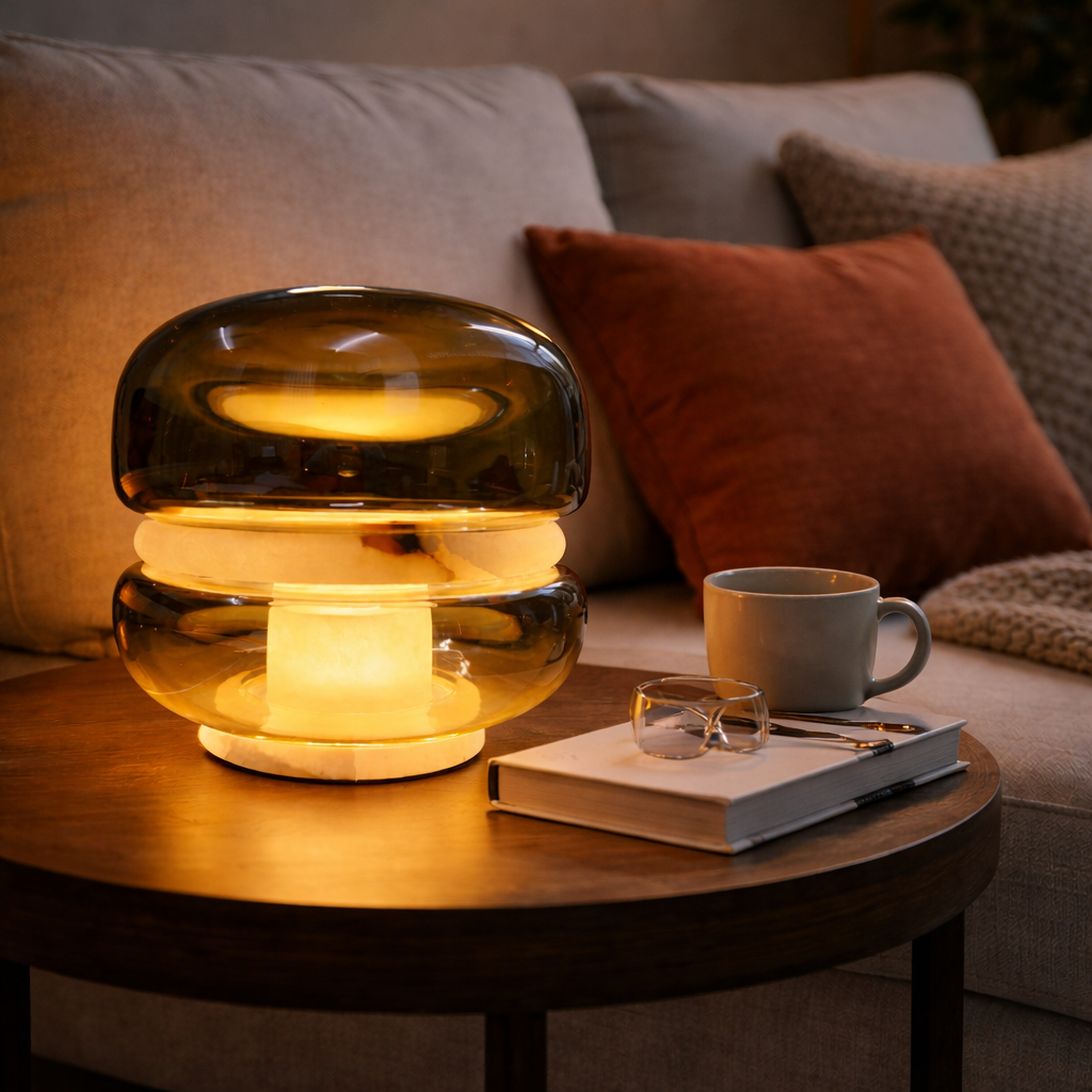 Haloform Amber Glass Marble Table Lamp
