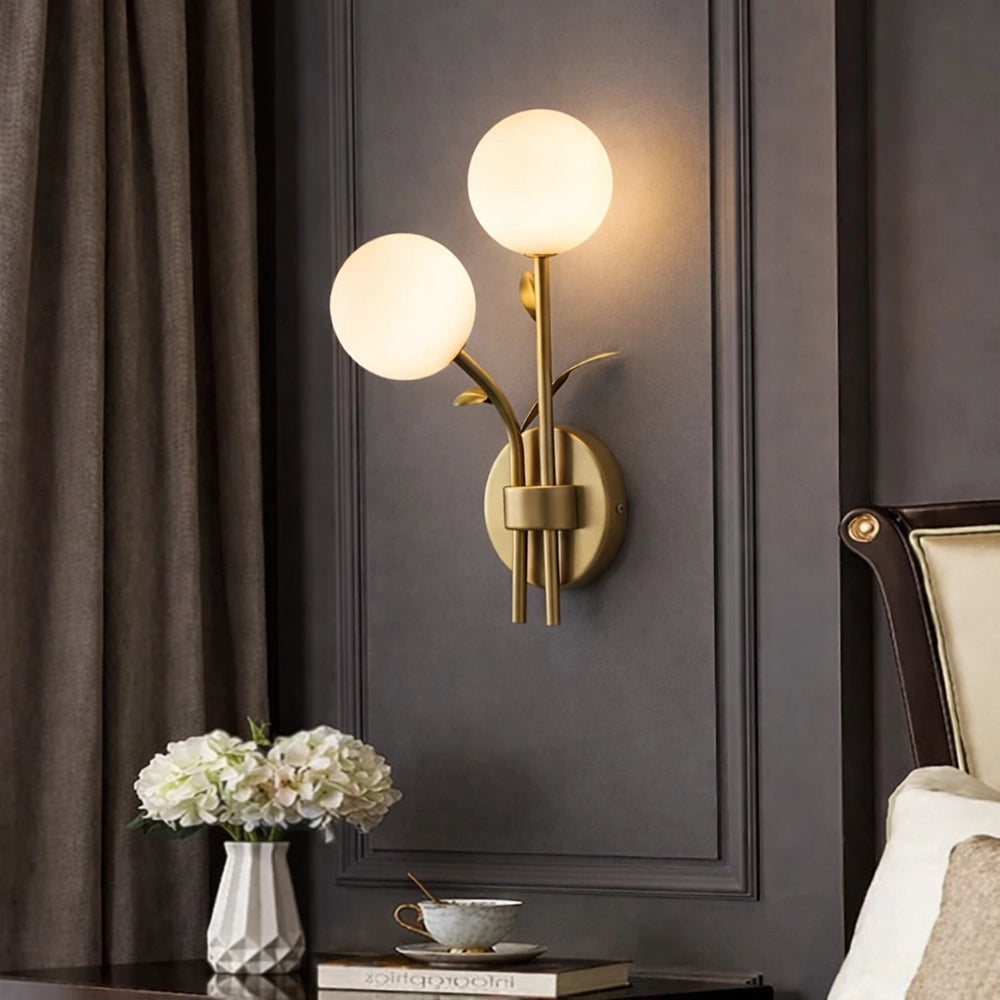 Brass Blossom Orb Pair Wall Sconce
