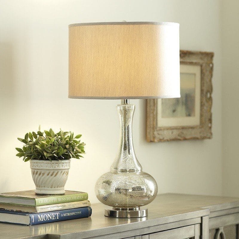 The Silver Arc (Glass, Fabric) Table Lamp