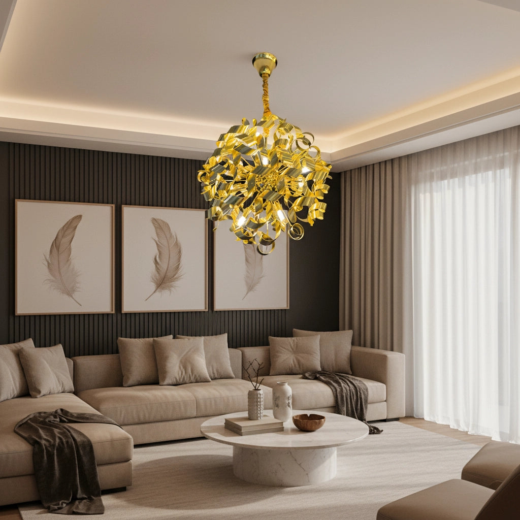 Braided Gold Ribbon Cascade Chandelier