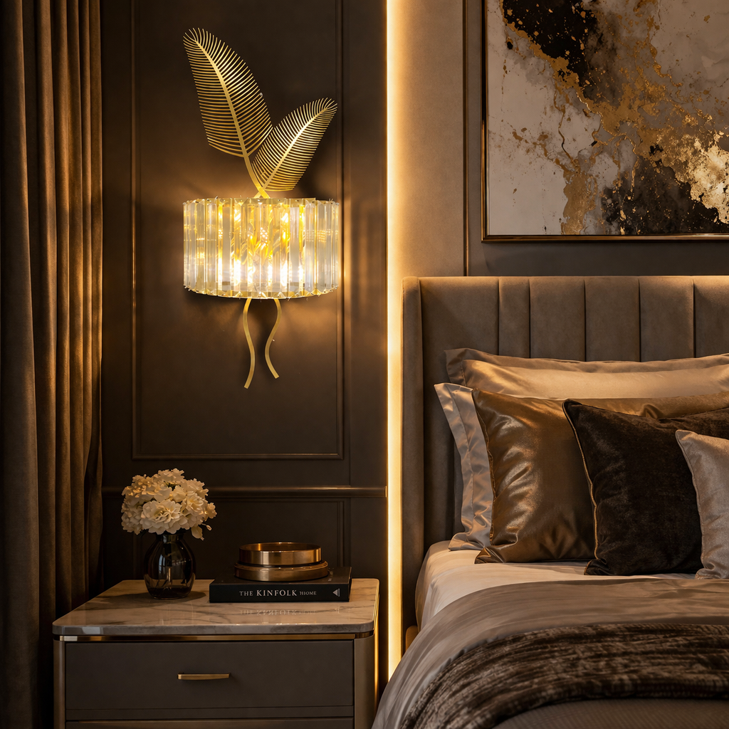 Leaf Crown Crystal Wall Light