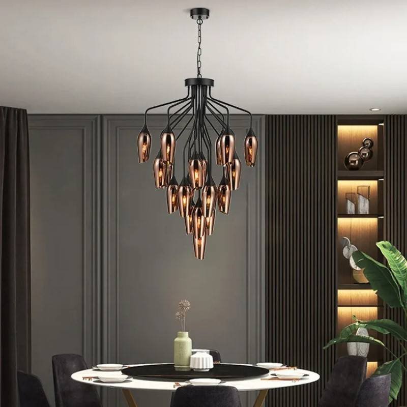 Regal Obsidian Glow (Warm Red) Glass Chandelier
