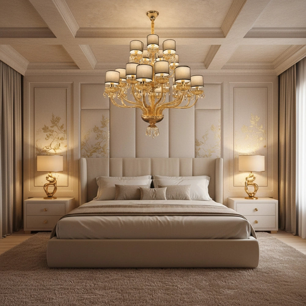 Amber Lampshade Crystal Cascade Chandelier