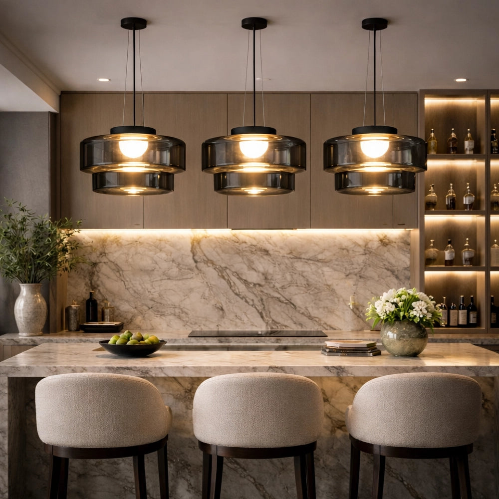 HaloTier Smoky Glass Ring Pendant Light