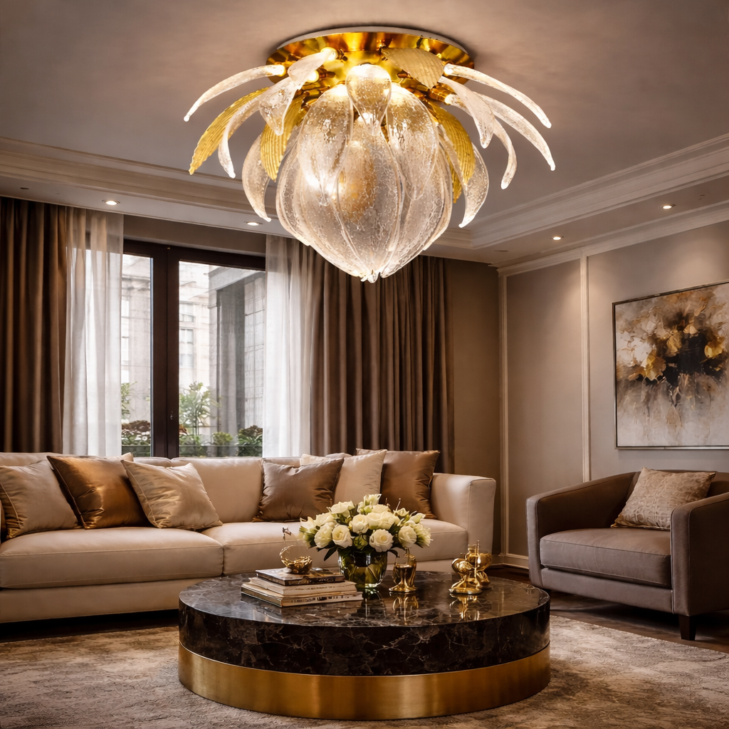 Solara Bloom Crystal Petal Flush Mount Chandelier