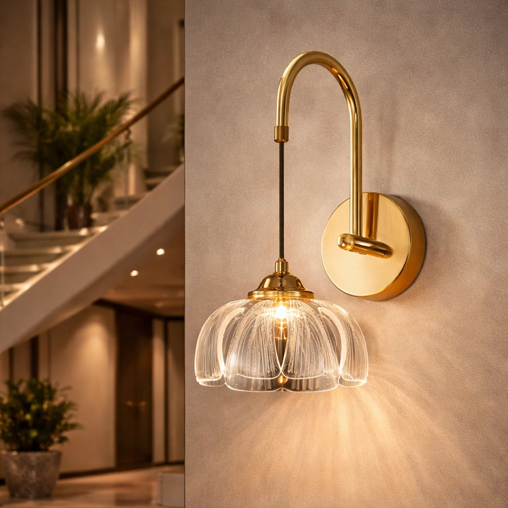 LumiPetal Brass Swing Arm Wall Sconce