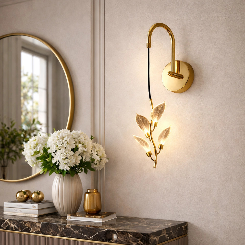 Aurora Vine Crystal Leaf LED Wall Sconce