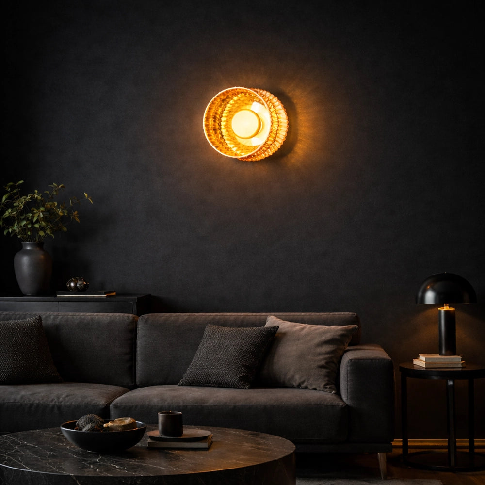 PrismAura Amber Drum Glass Wall Light