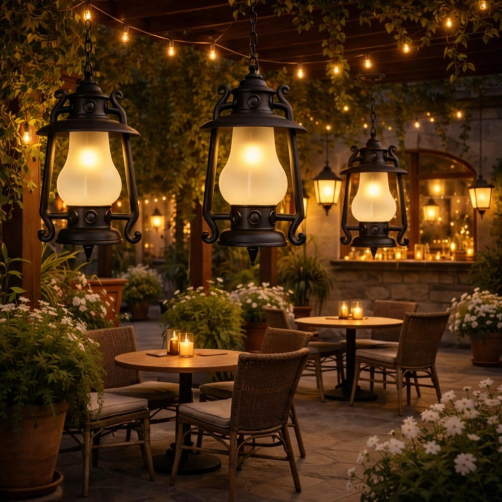 Rustic Bronze Farmhouse Hanging Lantern Light