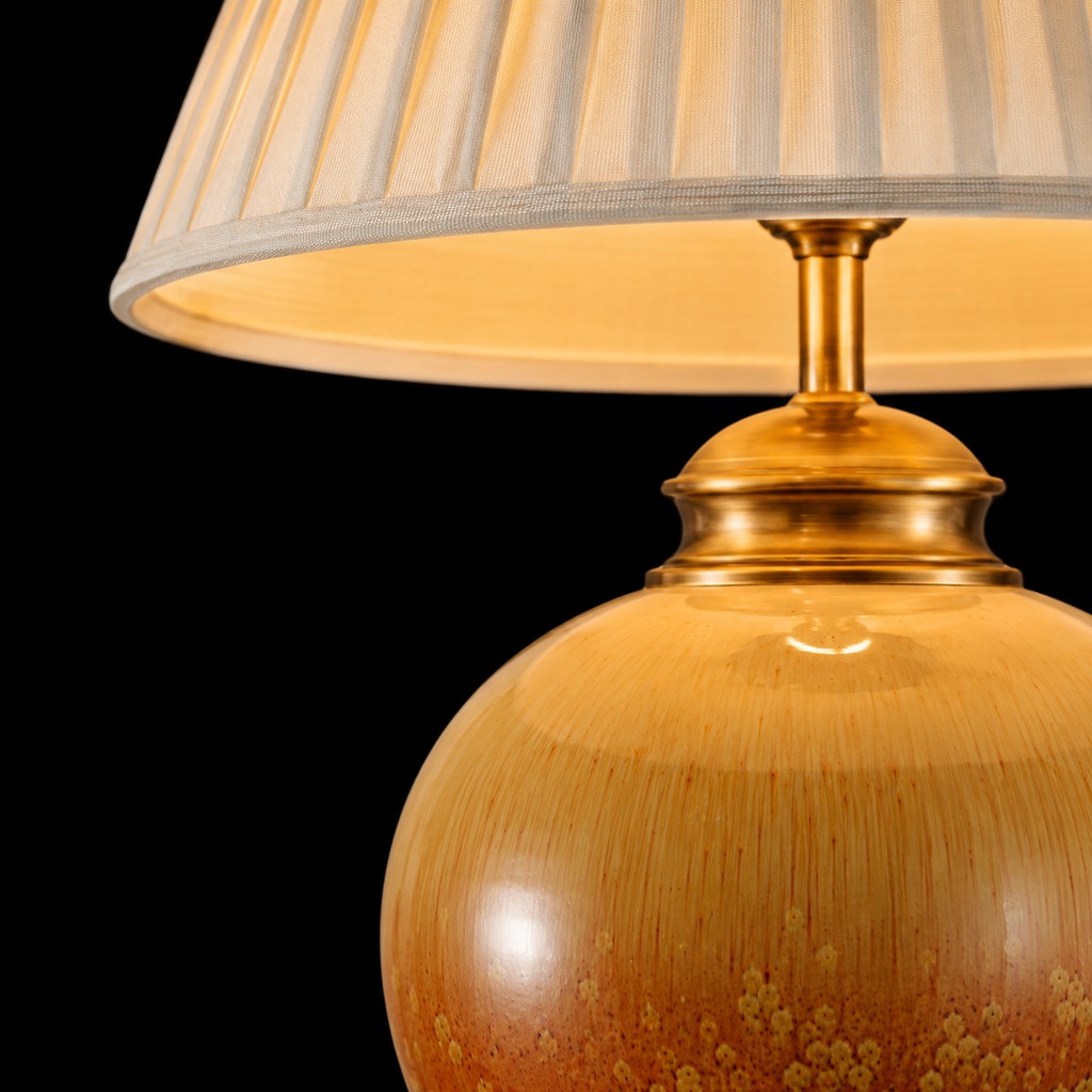 Modern Amber Ceramic Table Lamp with Pleated Fabric Shade