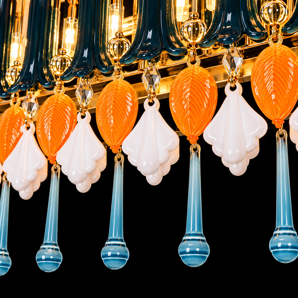 Luxury French Gold Multicolor Crystal Linear Chandelier