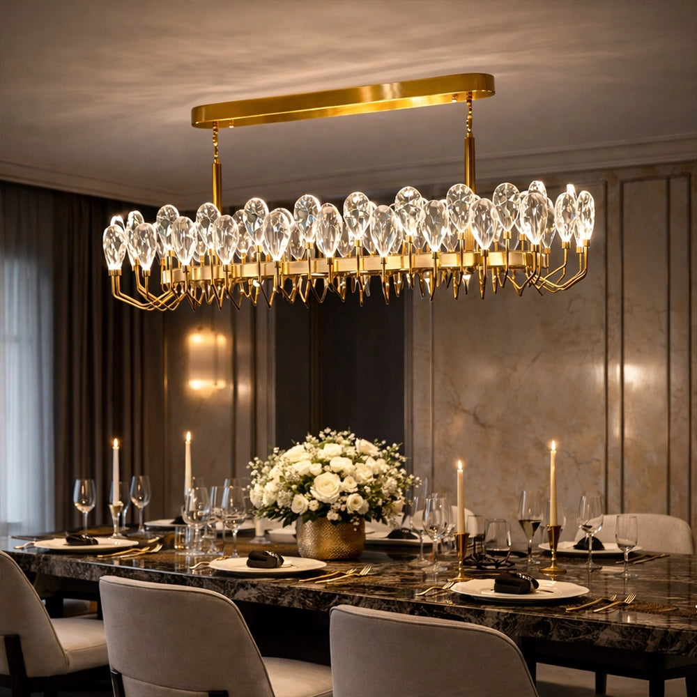 Braided Rope Teardrop Crystal Linear Chandelier