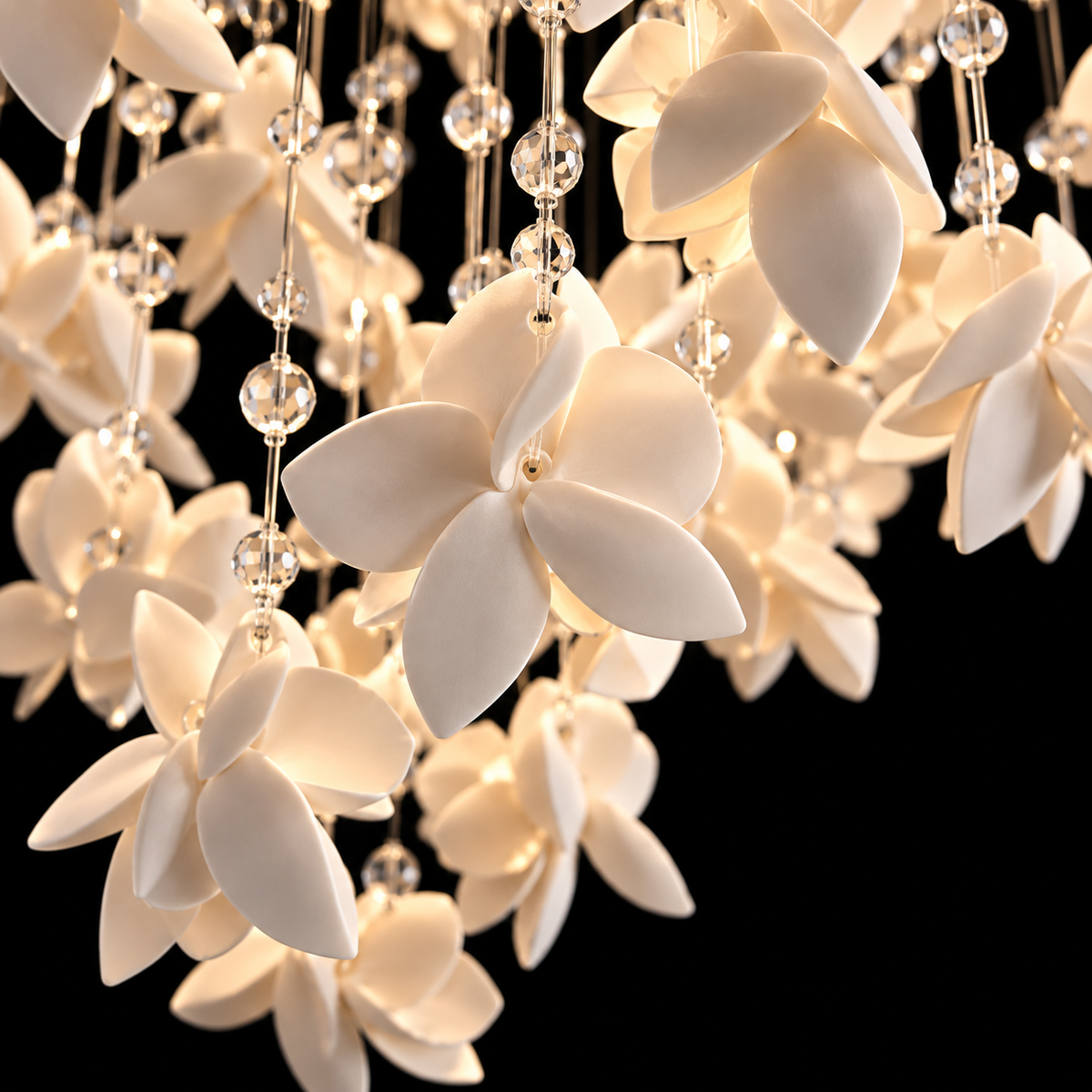 Modern White Ceramic Floral LED Ceiling Chandelier