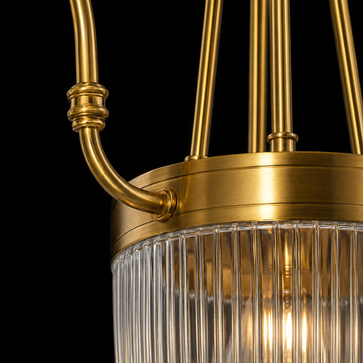 Vintage Brass 3-Light Ribbed Glass Chandelier