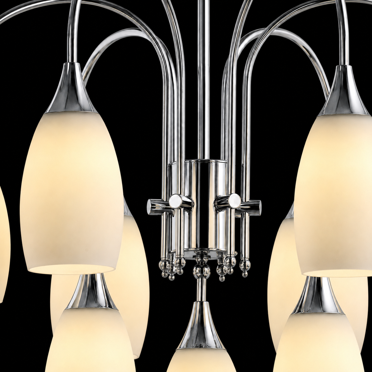 Elegant 9-Light Chrome Chandelier with Frosted Glass Shades