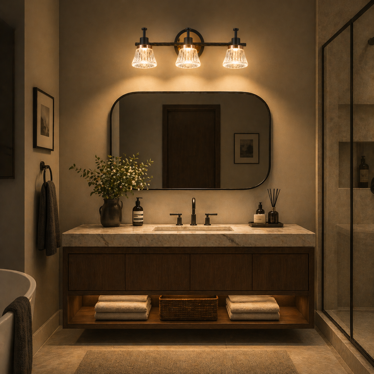 LumiTwist Triple Crystal Vanity Wall Light