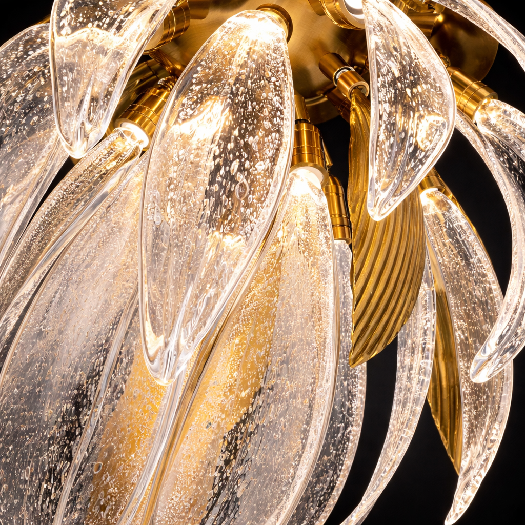 Solara Bloom Crystal Petal Flush Mount Chandelier