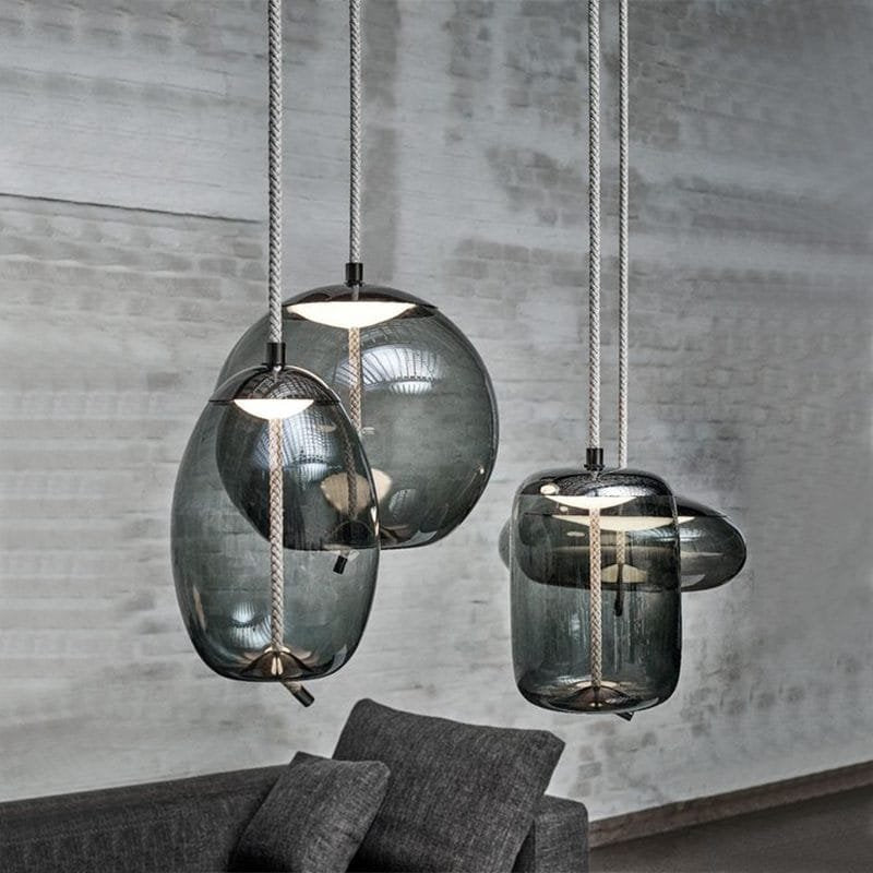 Aurorae Smoked Cluster-5 LED Glass Chandelier