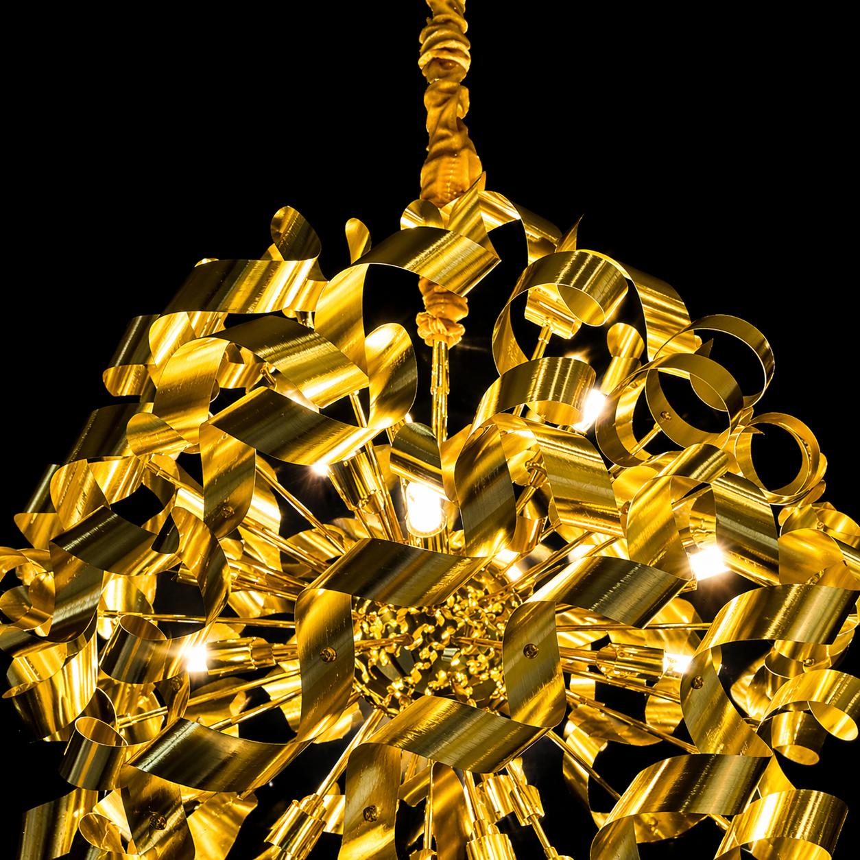 Braided Gold Ribbon Cascade Chandelier