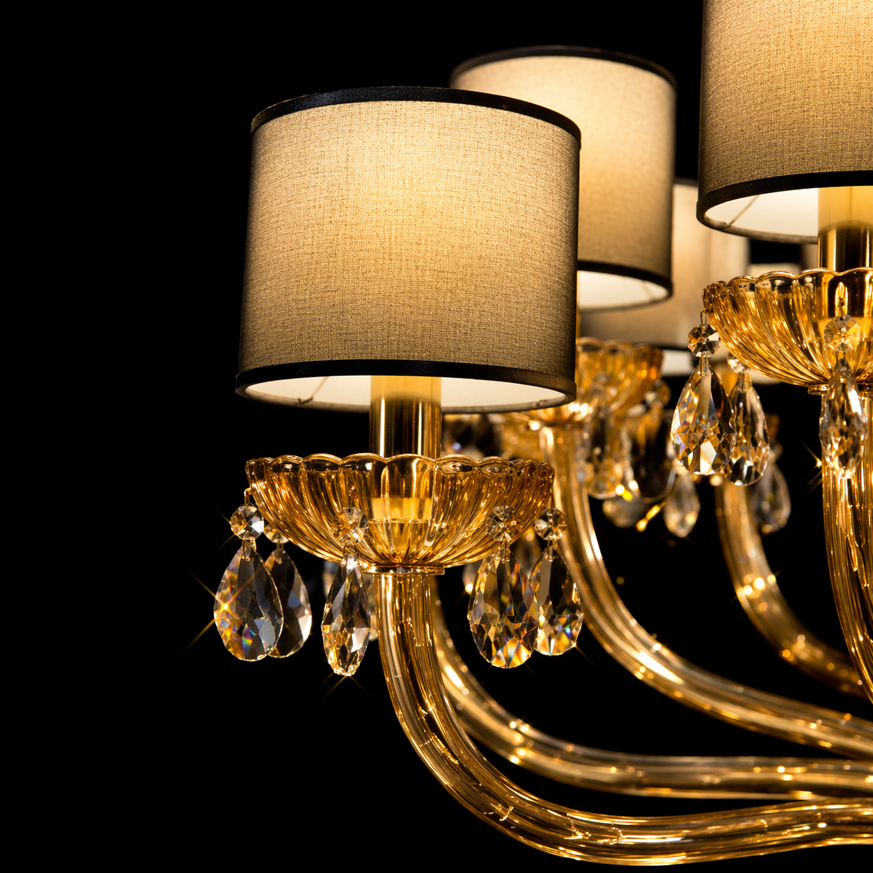 Amber Lampshade Crystal Cascade Chandelier