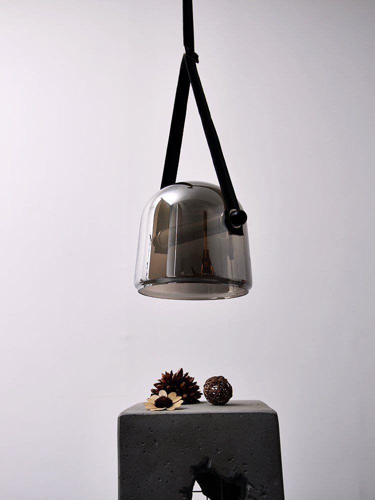 Dew Smoked (Glass, Leather) Pendant Light