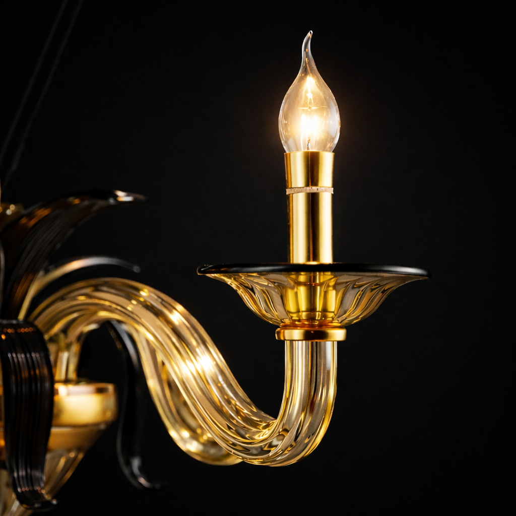 Modern Gold Glass Arm Chandelier Light