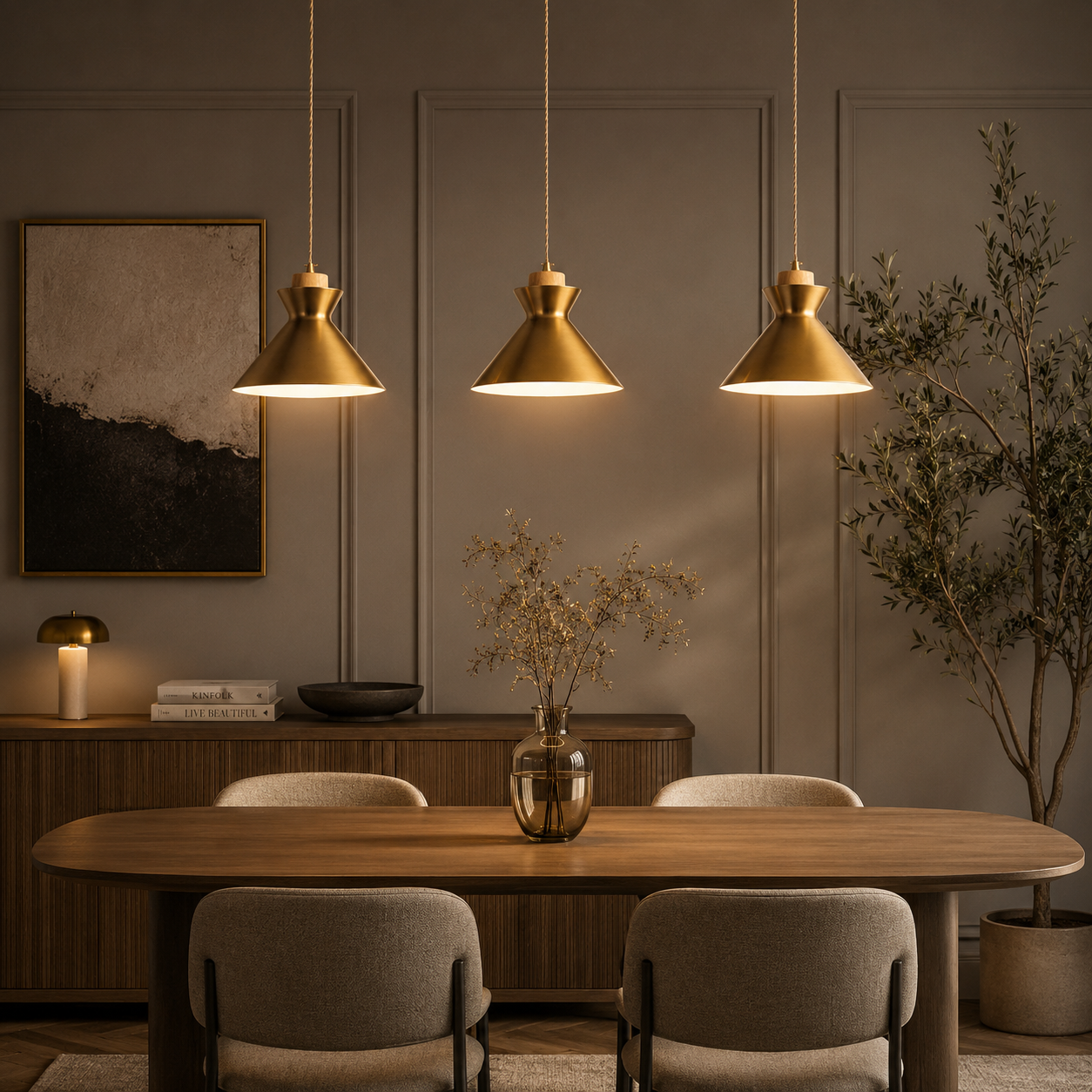 Contour Wood B Trumpet Shape Pendant Light