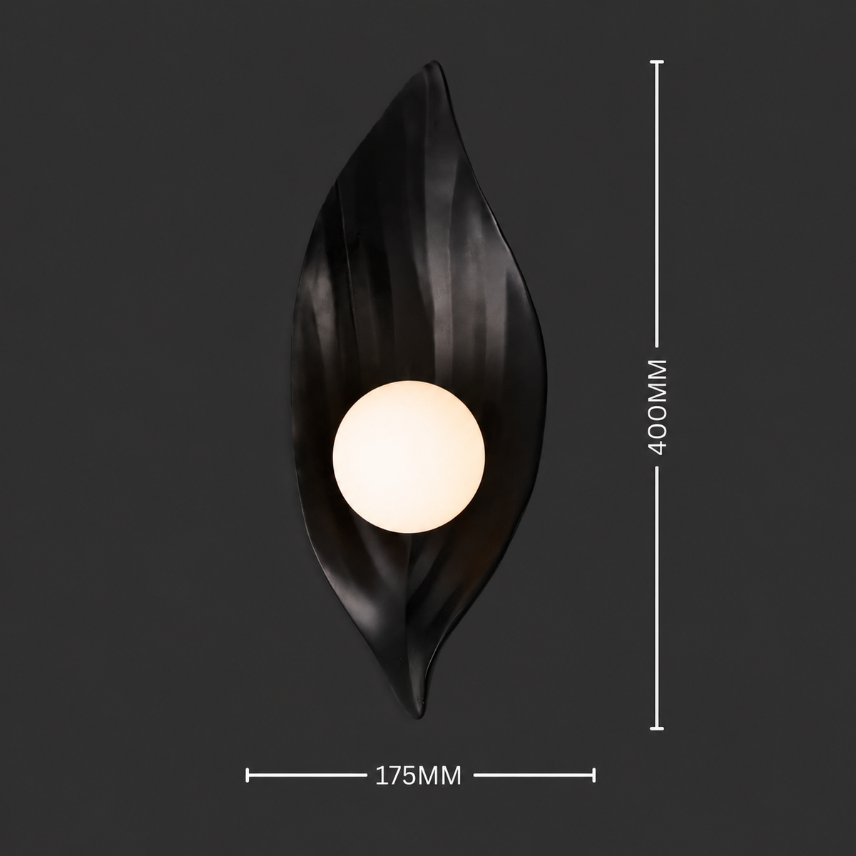 Raven's Glow - Black Leaf Wall Sconce with Orb Light