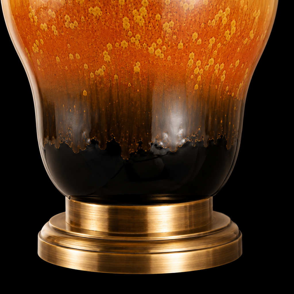 Modern Amber Ceramic Table Lamp with Pleated Fabric Shade