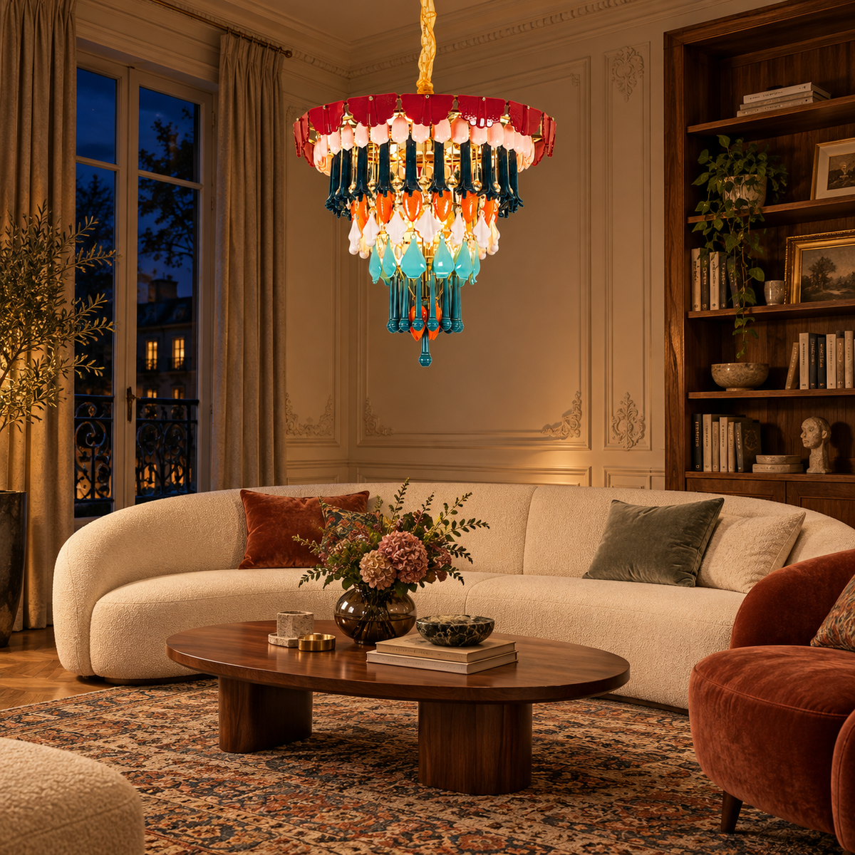 Luxury French Gold Multicolor Crystal Chandelier