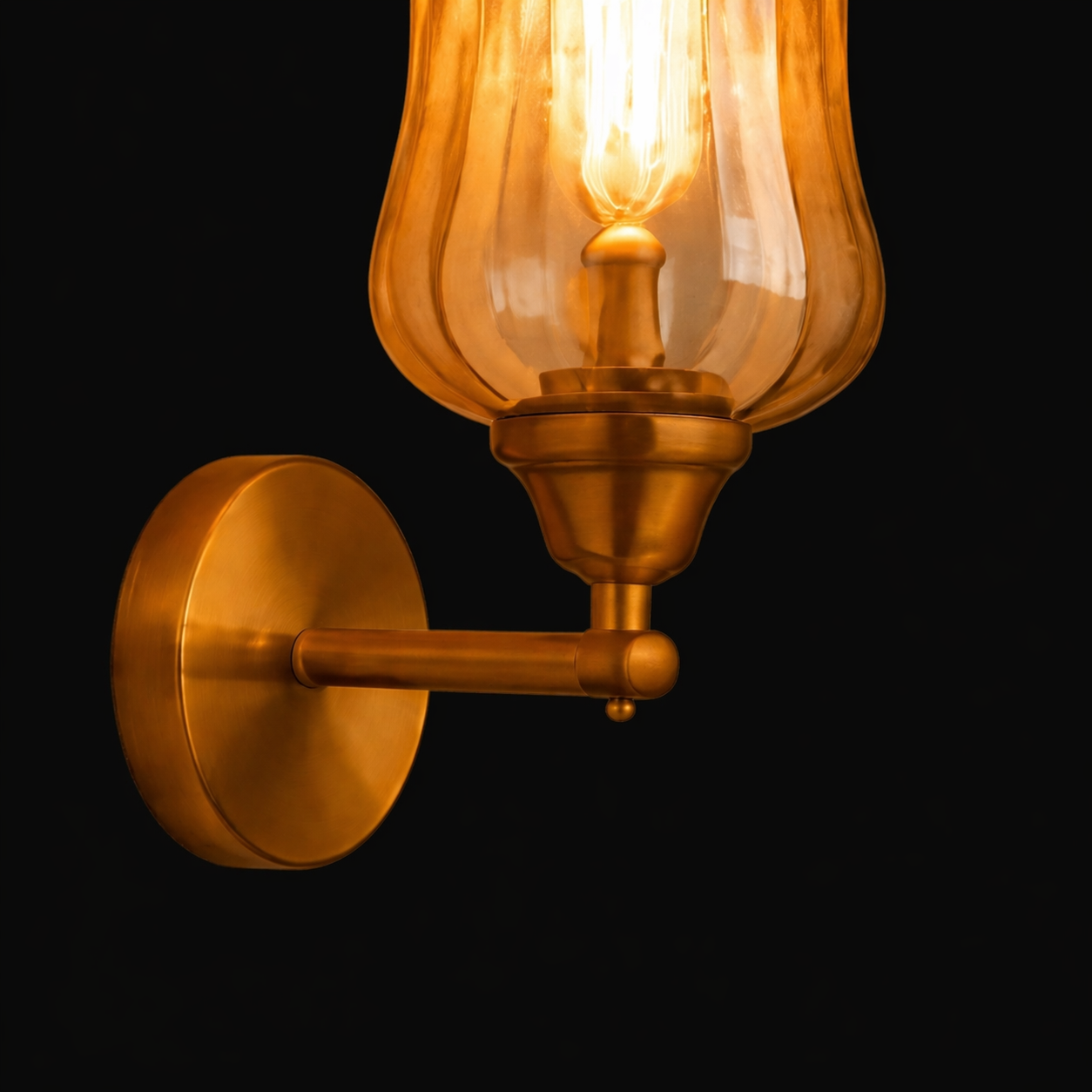 Vintage Amber Tulip Glass Wall Light