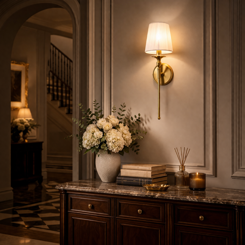 Luxury Gold Fabric Shade Wall Light