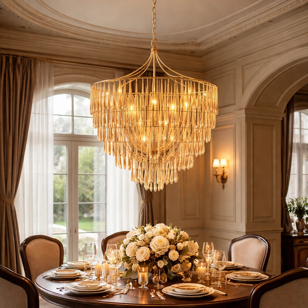 Aurevane LatticeDrop Gold Chandelier